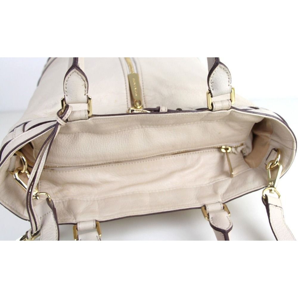 Michael Kors BEIGE GENUINE LEATHER LRG X-BODY SHOULDER BAG SATCHEL HANDBAG PURSE - Picture 7 of 15
